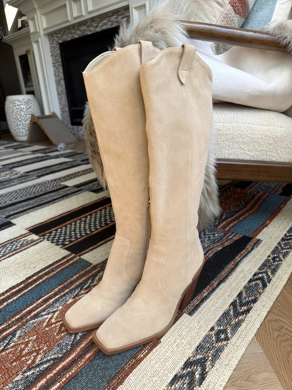 Vince Camuto Tall Suede Knee-High Boots in Beige